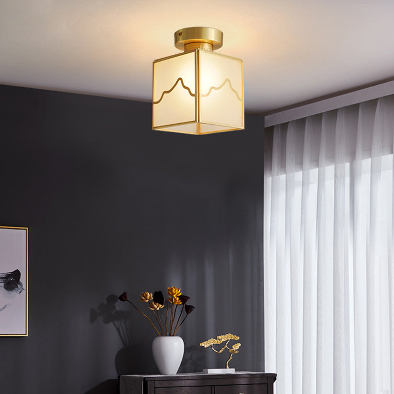 Geometric Semi Flush Ceiling Lights Traditional Milky Glass Ceiling Light Fixtures for Bedroom