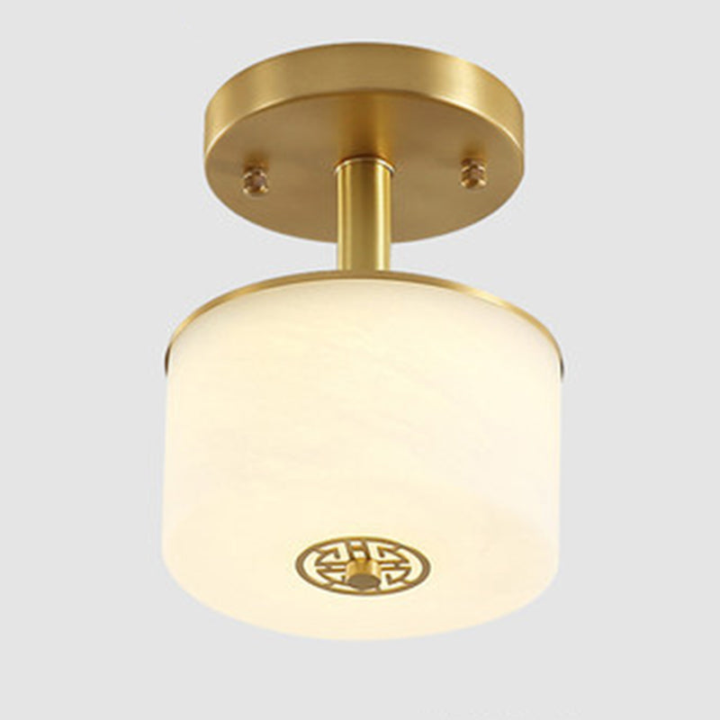 Geometric Semi Flush Ceiling Lights Traditional Milky Glass Ceiling Light Fixtures for Bedroom