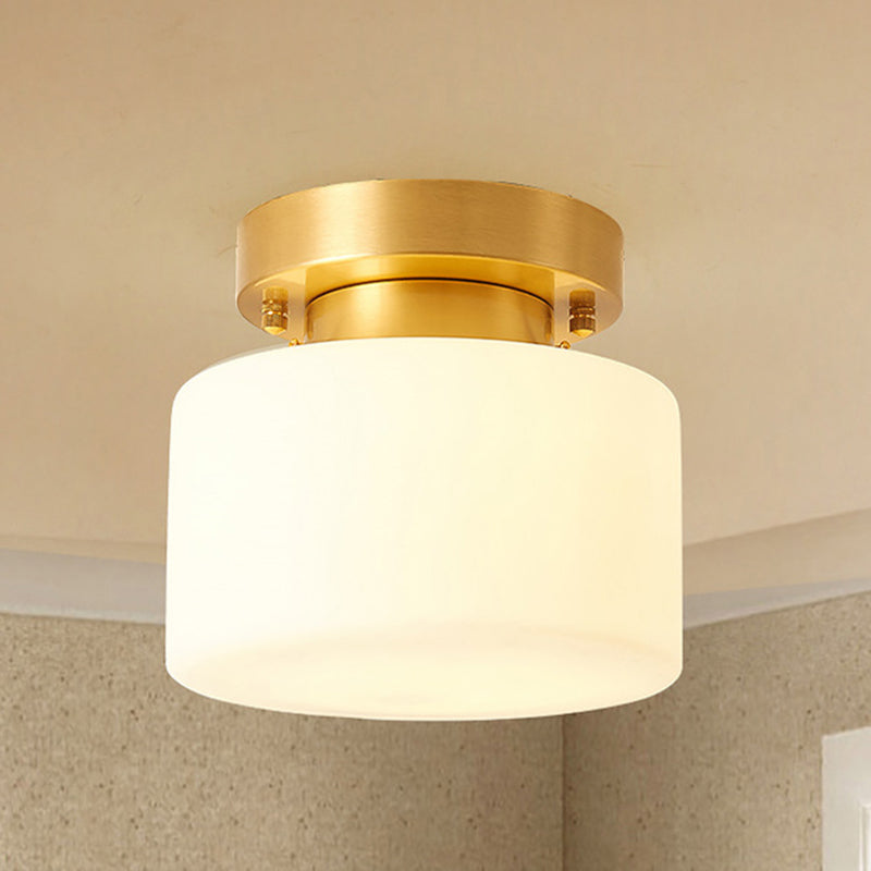 Geometric Semi Flush Ceiling Lights Traditional Milky Glass Ceiling Light Fixtures for Bedroom