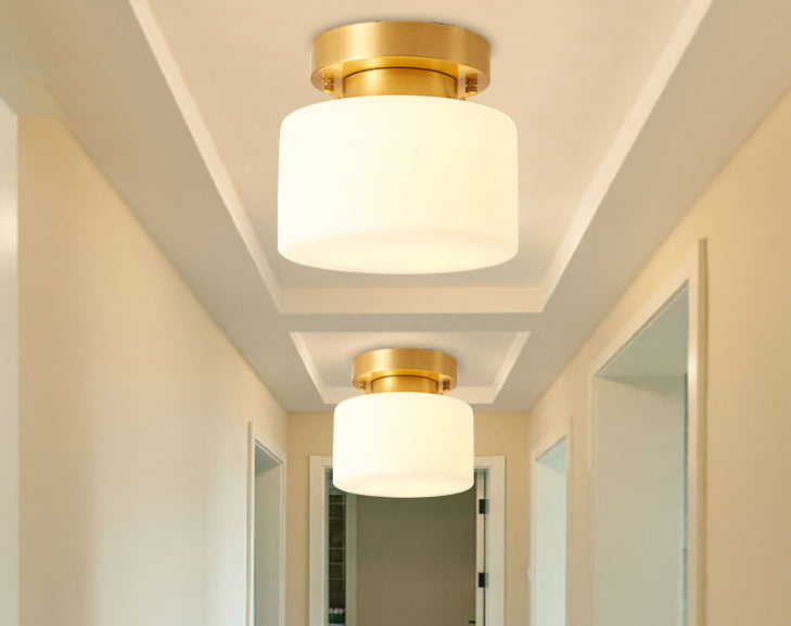 Geometric Semi Flush Ceiling Lights Traditional Milky Glass Ceiling Light Fixtures for Bedroom