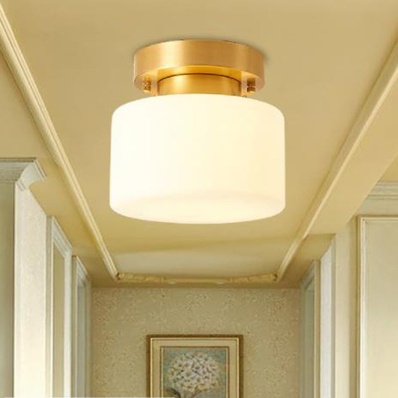 Geometric Semi Flush Ceiling Lights Traditional Milky Glass Ceiling Light Fixtures for Bedroom