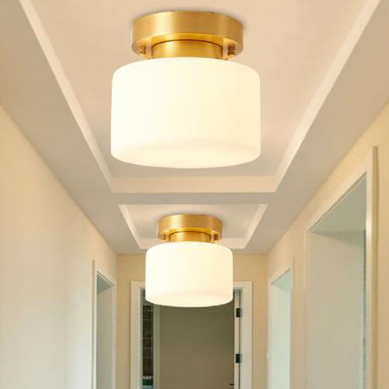 Geometric Semi Flush Ceiling Lights Traditional Milky Glass Ceiling Light Fixtures for Bedroom