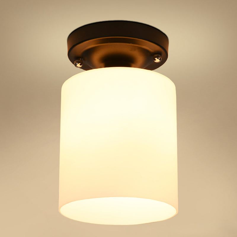 Geometrische semi -flush mount verlichting vintage melkachtig glazen plafond gemonteerde armatuur voor gang