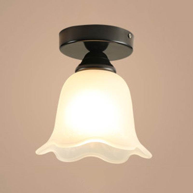 Geometric Semi Flush Mount Lighting Vintage Milky Glass Ceiling Mounted Fixture for Corridor