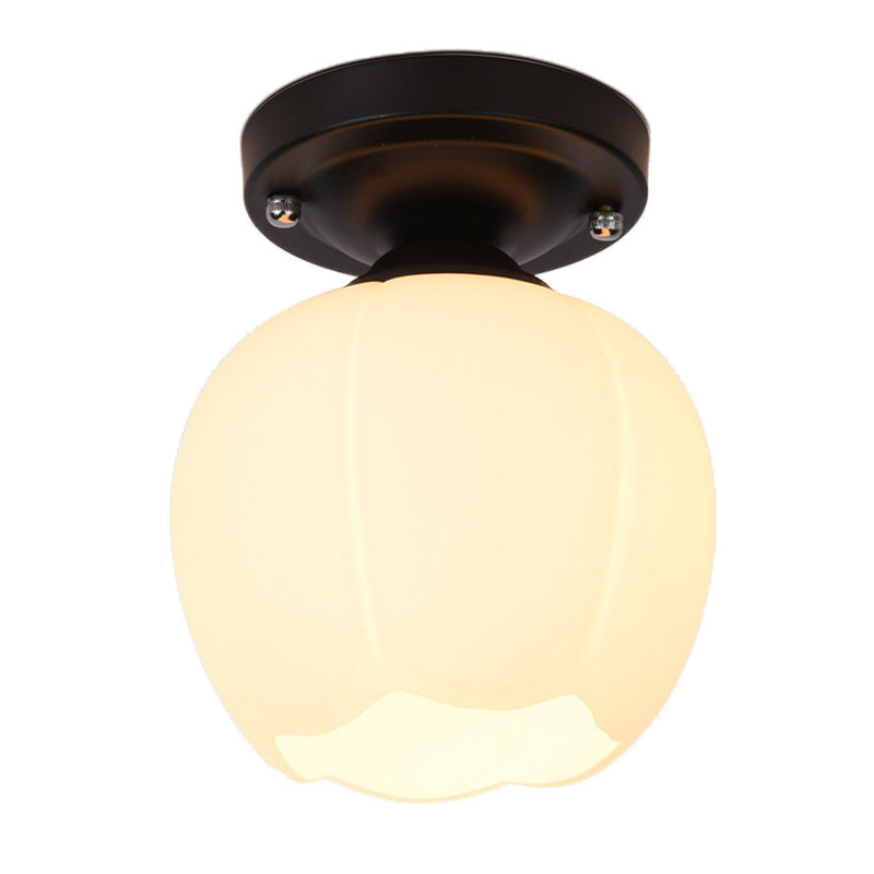 Geometrische semi -flush mount verlichting vintage melkachtig glazen plafond gemonteerde armatuur voor gang