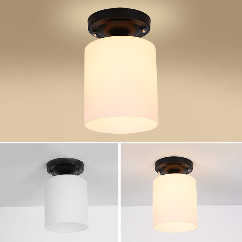 Geometrische semi -flush mount verlichting vintage melkachtig glazen plafond gemonteerde armatuur voor gang