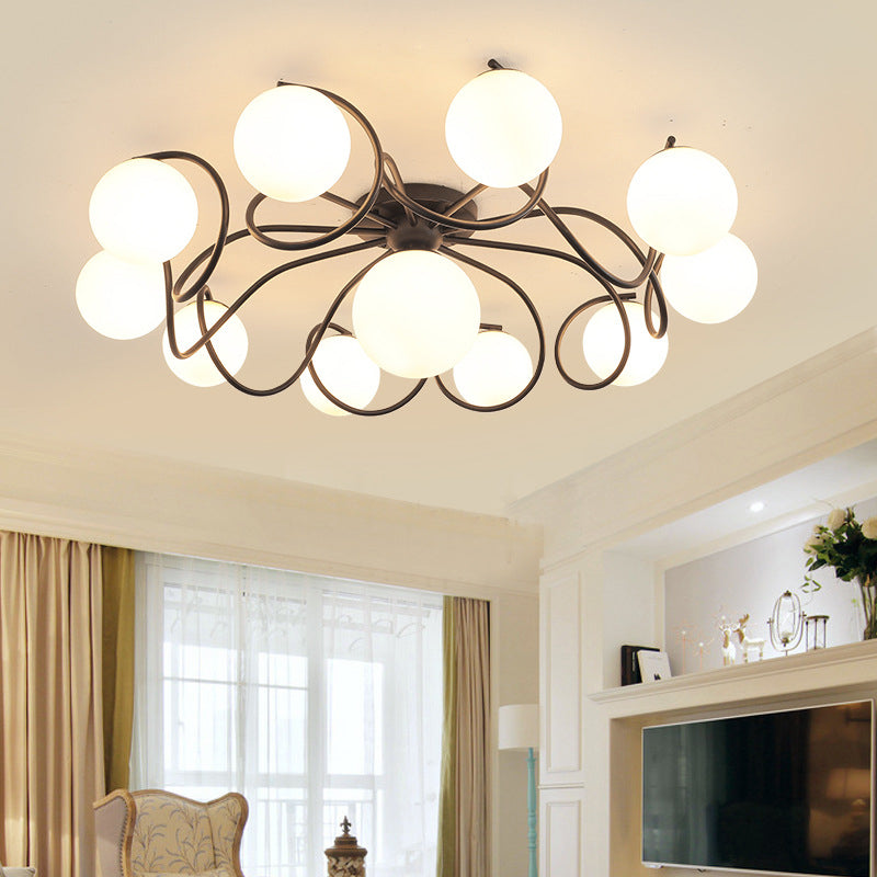 Globe Semi Flush Mount Light Fixture Traditional Milky Glass Ceiling Mount Light Fixture for Living Room