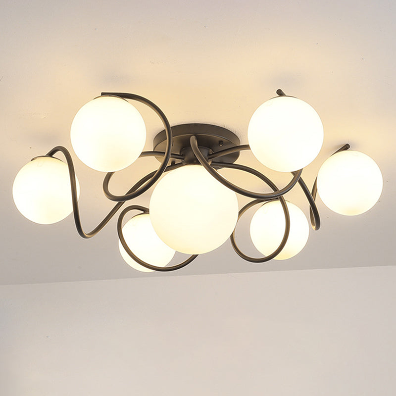 Globe Semi Flush Mount Light armatuur traditionele melkachtige glazen plafondmontage verlichtingsarmatuur voor woonkamer