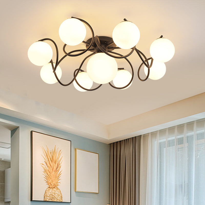 Globe Semi Flush Mount Light armatuur traditionele melkachtige glazen plafondmontage verlichtingsarmatuur voor woonkamer