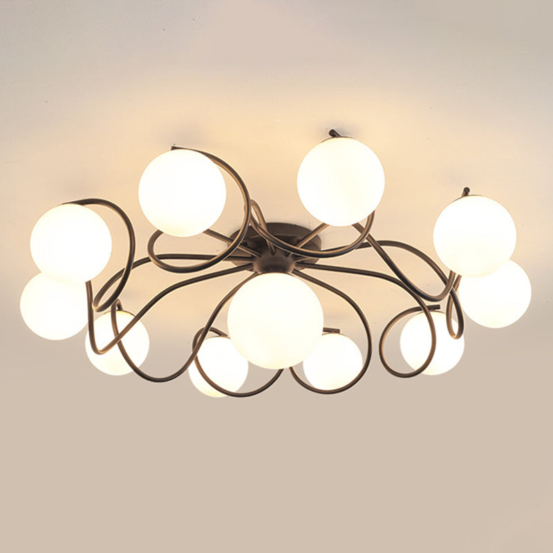 Globe Semi Flush Mount Light Fixture Traditional Milky Glass Ceiling Mount Light Fixture for Living Room