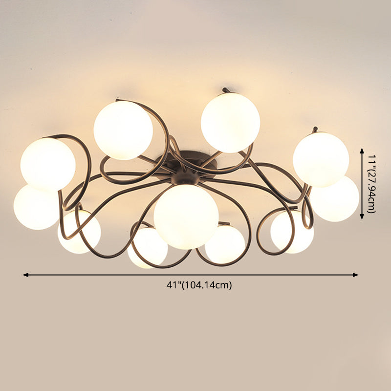 Globe Semi Flush Mount Light Fixture Traditional Milky Glass Ceiling Mount Light Fixture for Living Room