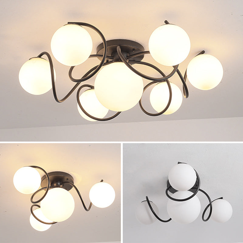 Globe Semi Flush Mount Light armatuur traditionele melkachtige glazen plafondmontage verlichtingsarmatuur voor woonkamer