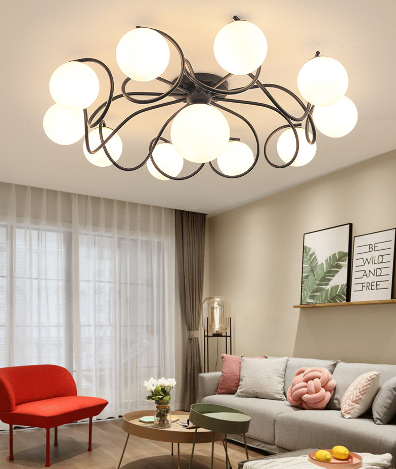 Globe Semi Flush Mount Light Fixture Traditional Milky Glass Ceiling Mount Light Fixture for Living Room