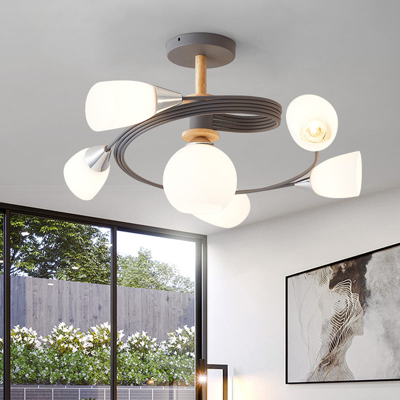 Spiral Semi Flush Mount Light Fixture Traditional Milk Glass Ceiling Light Fixtures for Living Room