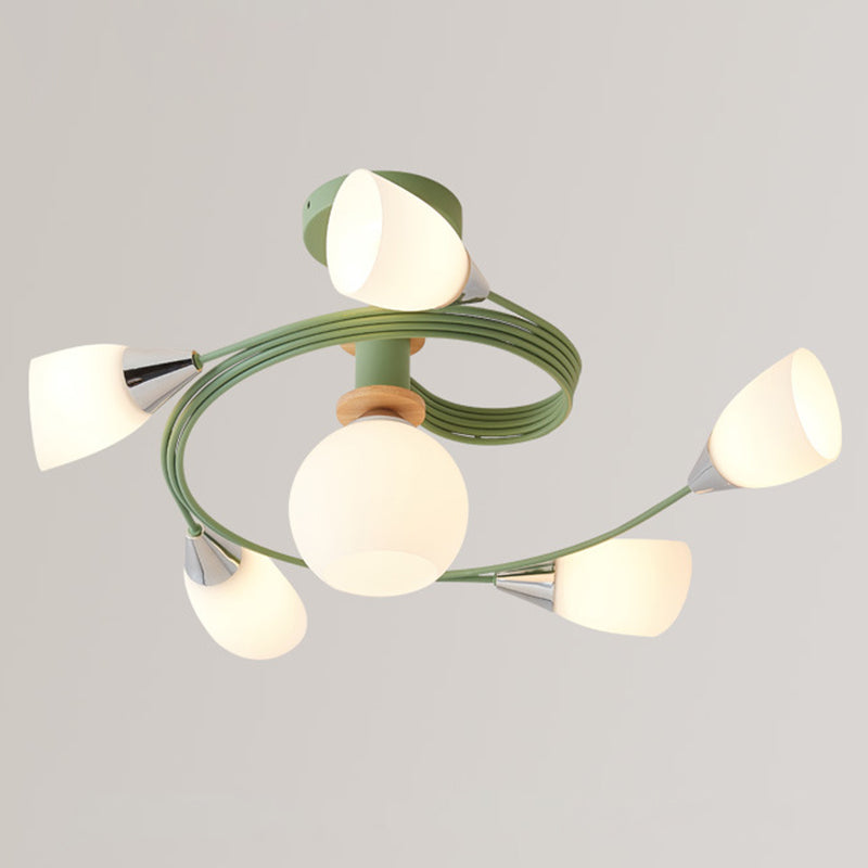 Spiral Semi Flush Mount Light Fixture Traditional Milk Glass Ceiling Light Fixtures for Living Room