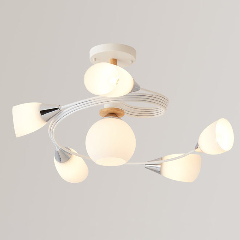 Spiral Semi Flush Mount Light Fixture Traditional Milk Glass Ceiling Light Fixtures for Living Room