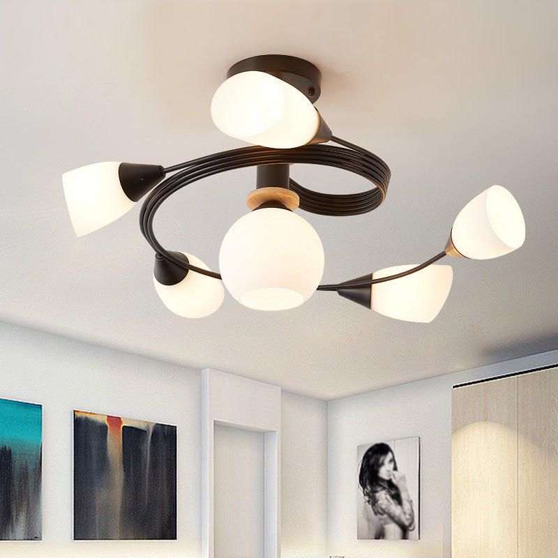 Spiral Semi Flush Mount Light Fixture Traditional Milk Glass Ceiling Light Fixtures for Living Room