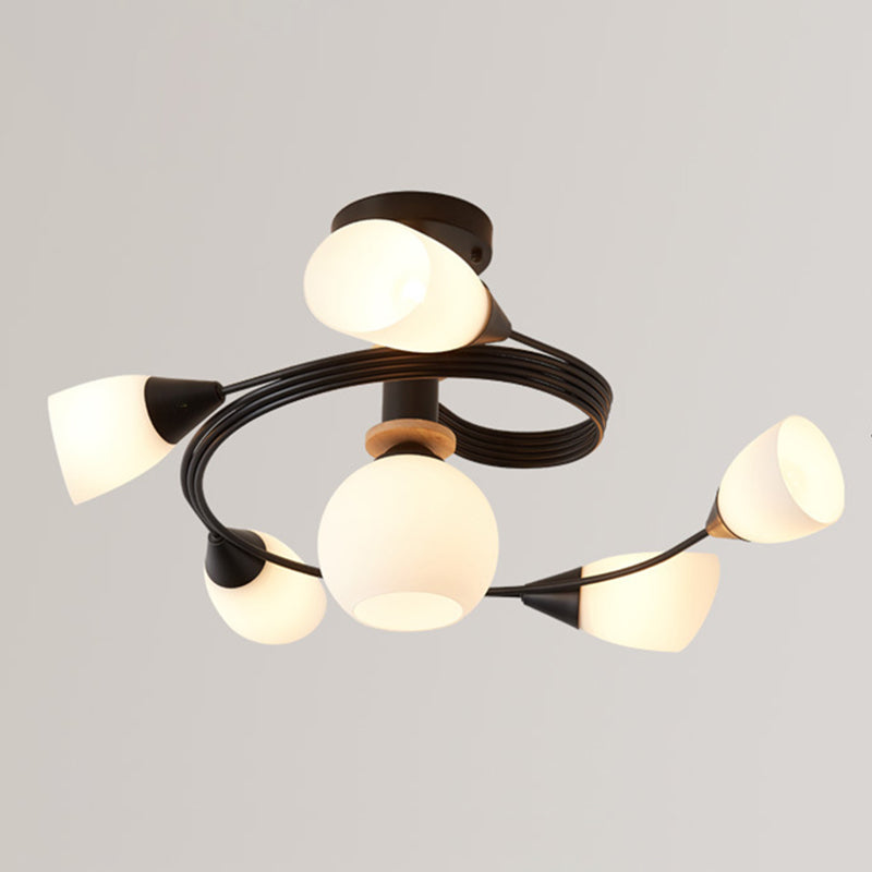 Spiral Semi Flush Mount Light Fixture Traditional Milk Glass Ceiling Light Fixtures for Living Room