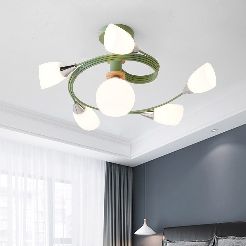 Spiral Semi Flush Mount Lightture Traditional Milk Glack Glass De plafond Lights For Living Room