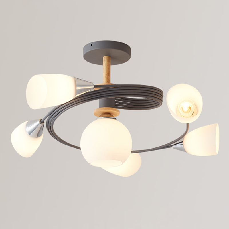 Spiral Semi Flush Mount Light Fixture Traditional Milk Glass Ceiling Light Fixtures for Living Room