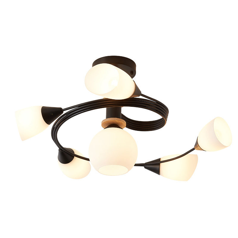 Spiral Semi Flush Mount Light Fixture Traditional Milk Glass Ceiling Light Fixtures for Living Room