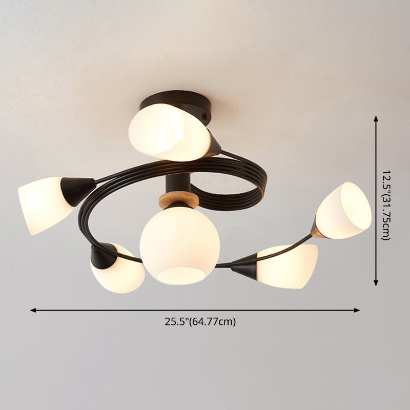 Spiral Semi Flush Mount Light Fixture Traditional Milk Glass Ceiling Light Fixtures for Living Room