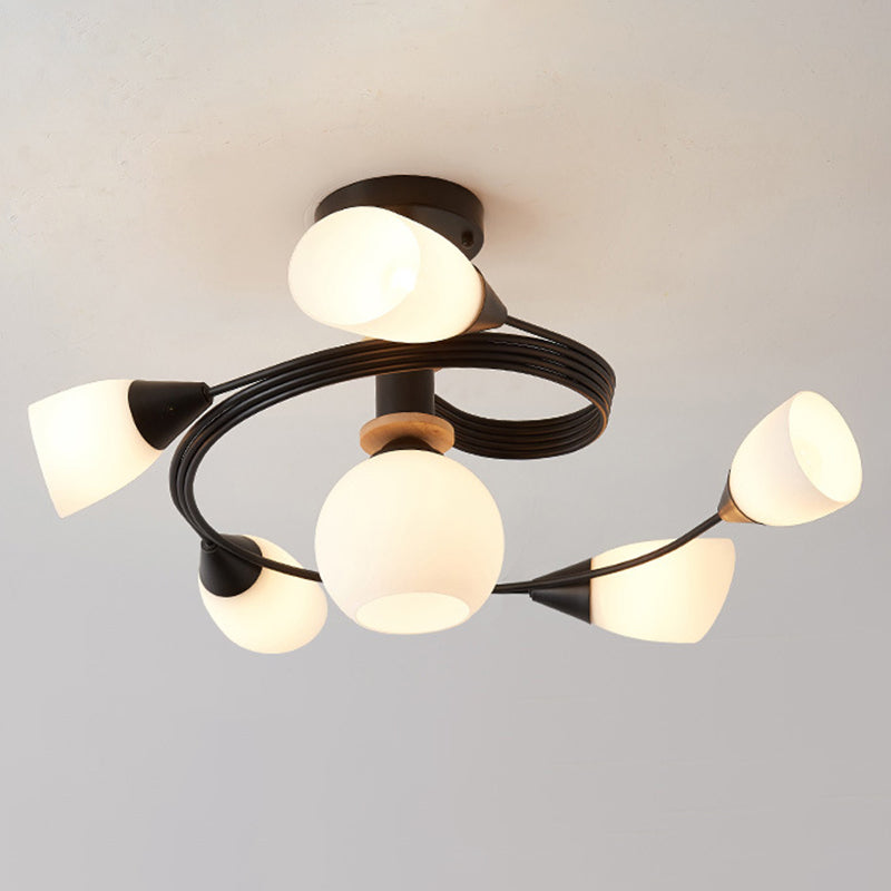 Spiral Semi Flush Mount Light Fixture Traditional Milk Glass Ceiling Light Fixtures for Living Room