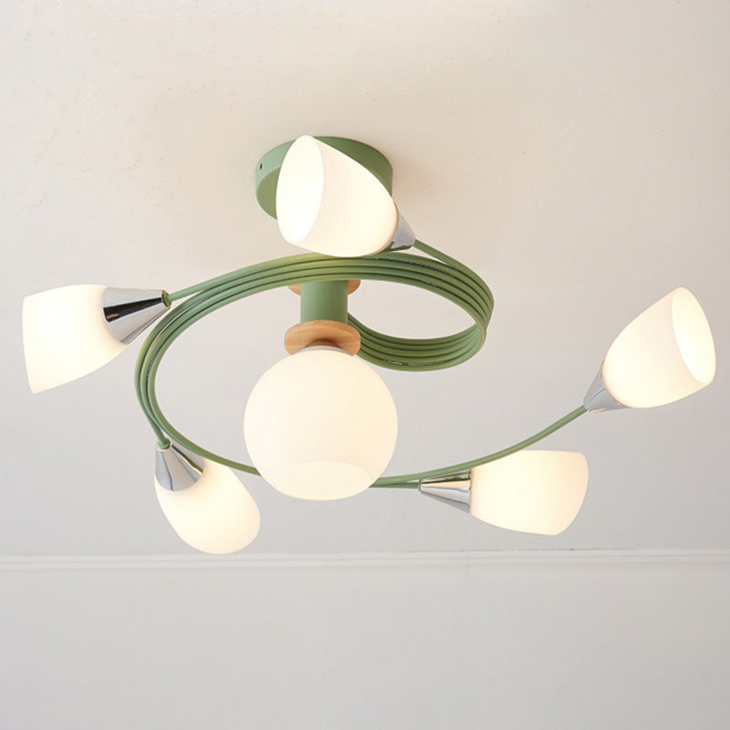 Spiral Semi Flush Mount Leuchte traditionelle Milchglas Deckenleuchten für Wohnzimmer