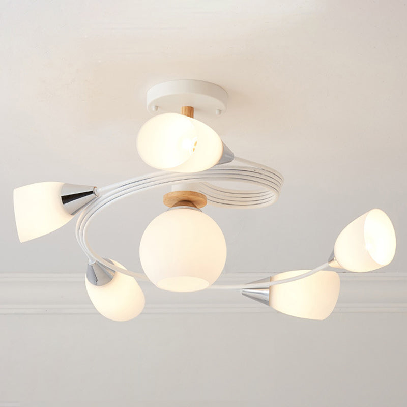 Spiral Semi Flush Mount Light Fixture Traditional Milk Glass Ceiling Light Fixtures for Living Room