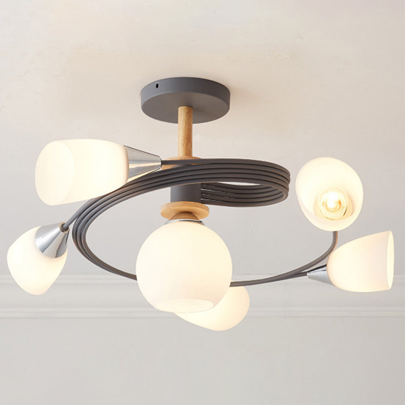 Spiral Semi Flush Mount Leuchte traditionelle Milchglas Deckenleuchten für Wohnzimmer