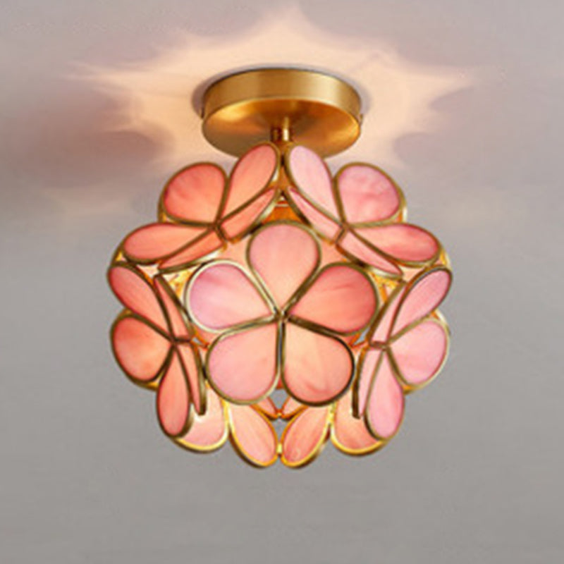 Flower Semi Flush Mount Light Classic Glass Ceiling Mount Light Fixture for Corridor