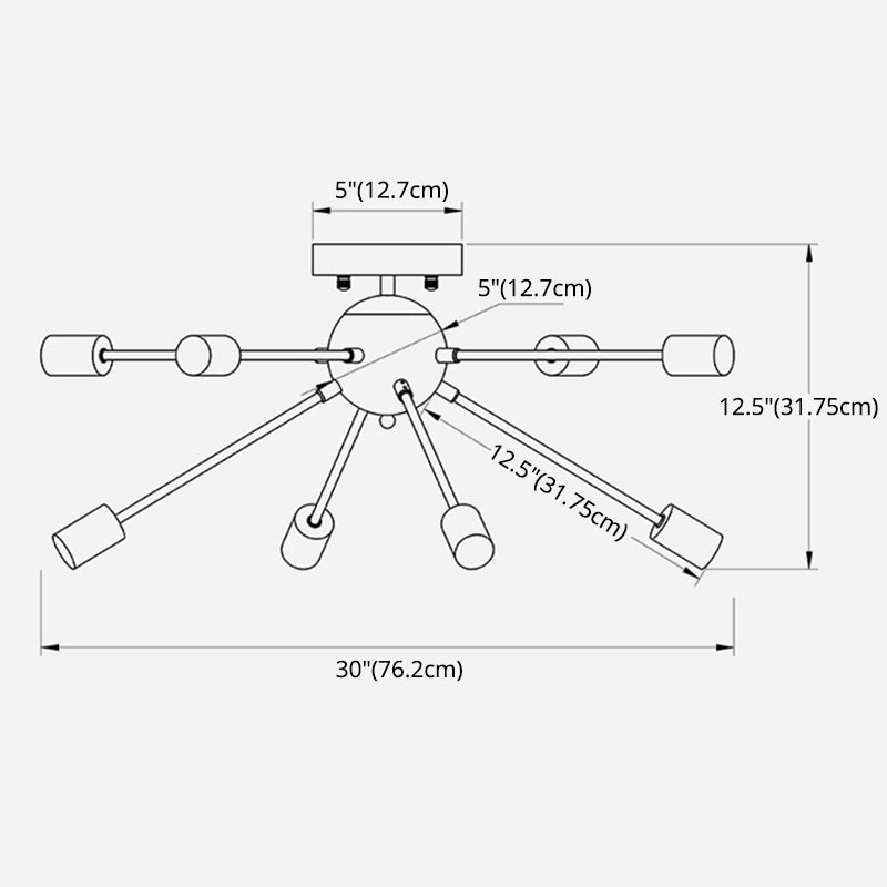 Nackte Glühbirne Halbblütermontage Leichte industrielle minimalistische Sputnik Metall Decke Flush Mount