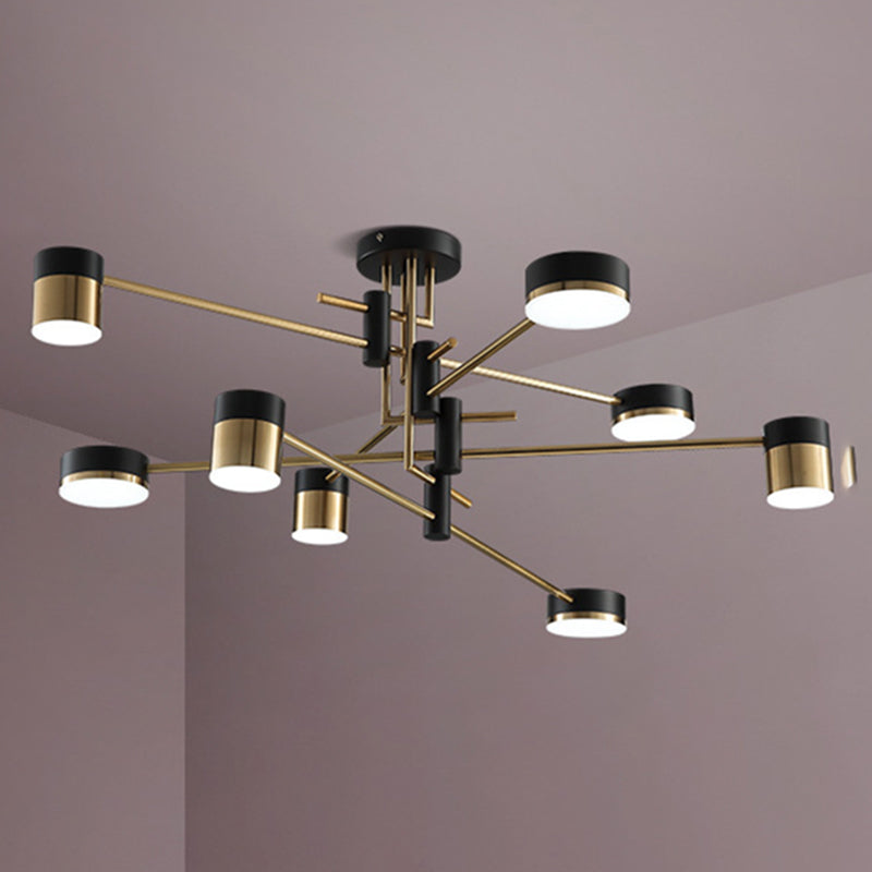 Modern Metal Radial Hanging Chandelier Light Drum Shade LED Suspension Light  in Black for Living Room