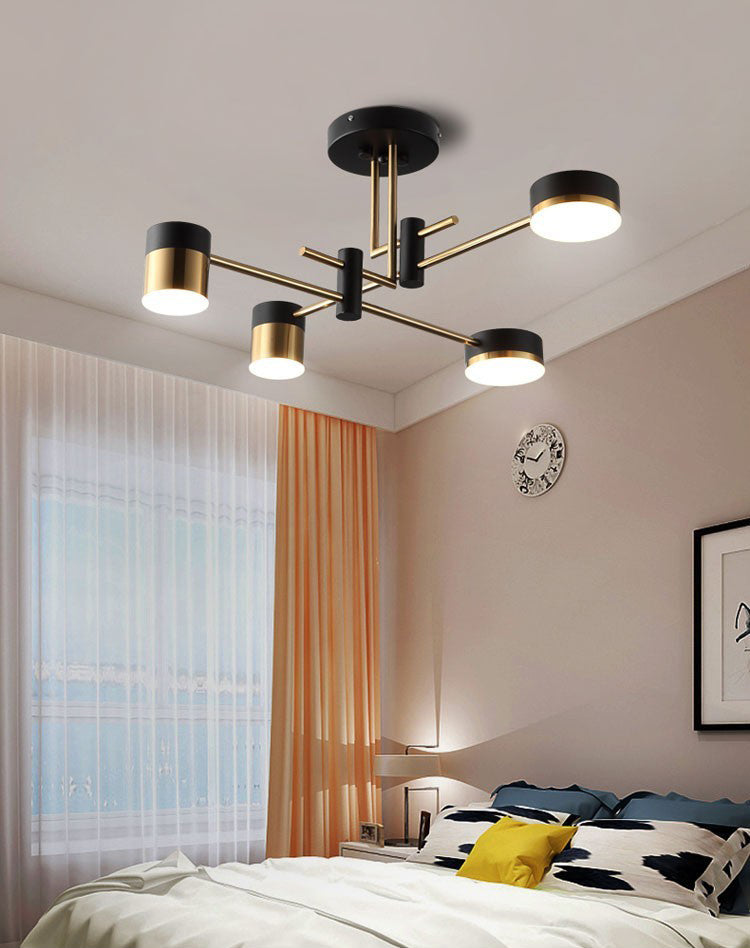 Modern Metal Radial Hanging Chandelier Light Drum Shade LED Suspension Light  in Black for Living Room