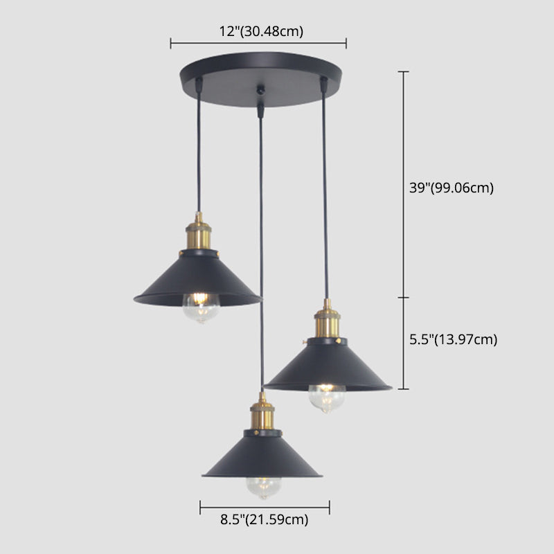 Luce di illuminazione a ciondolo conico industriale Luce sospensione in metallo per sala da pranzo