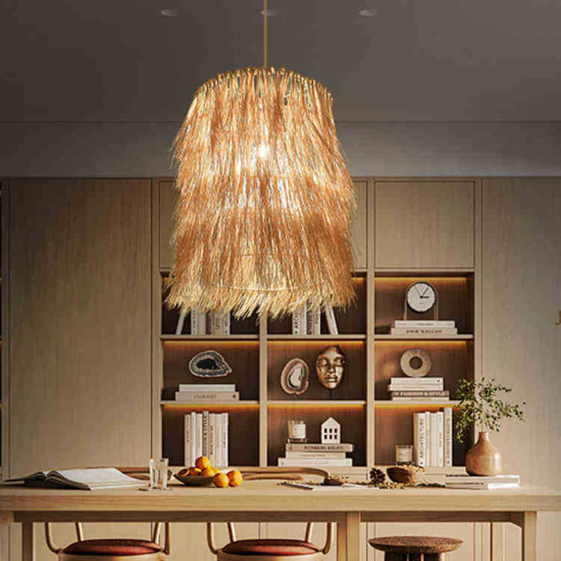 Nappel a ciondolo illuminazione asiatica ispirata rattan 1 sala da pranzo lampada appesa a beige