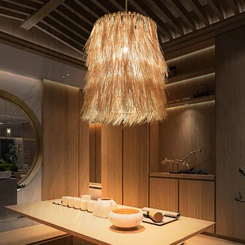 Nappel a ciondolo illuminazione asiatica ispirata rattan 1 sala da pranzo lampada appesa a beige