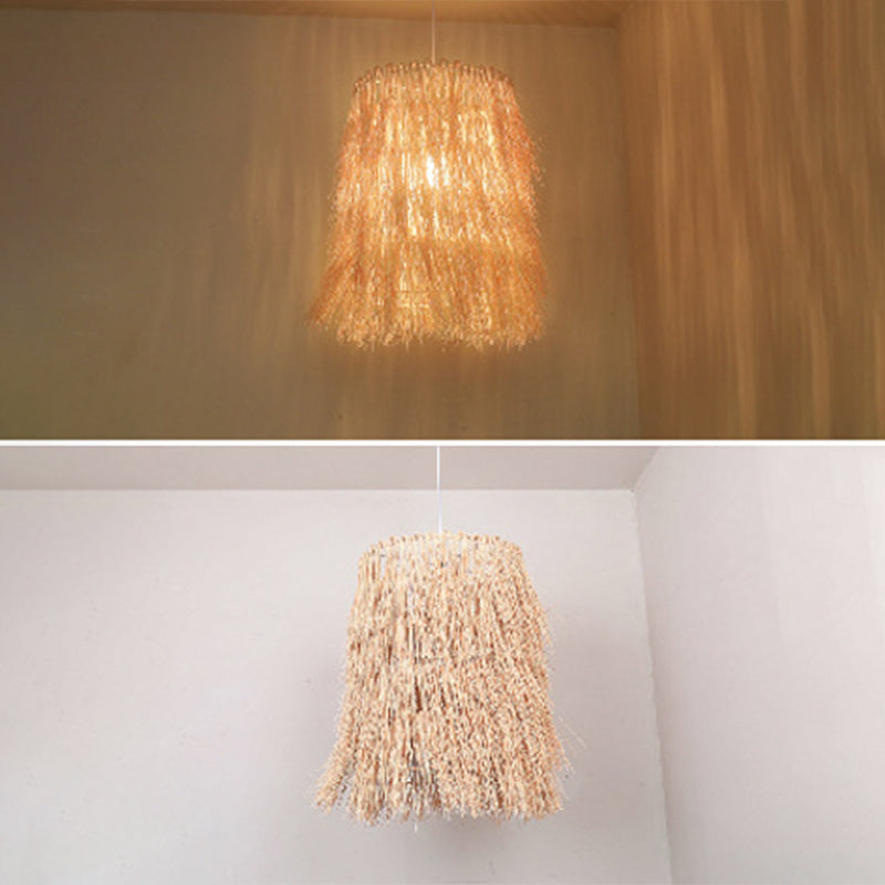 Nappel a ciondolo illuminazione asiatica ispirata rattan 1 sala da pranzo lampada appesa a beige