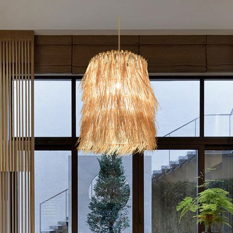 Nappel a ciondolo illuminazione asiatica ispirata rattan 1 sala da pranzo lampada appesa a beige