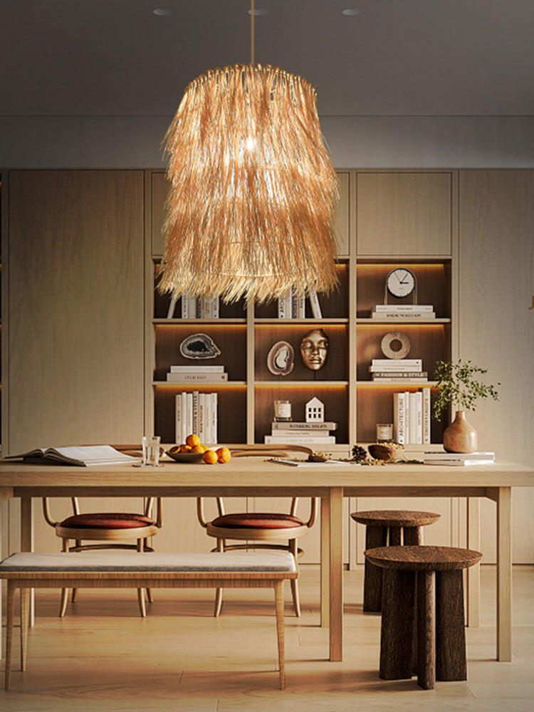 Nappel a ciondolo illuminazione asiatica ispirata rattan 1 sala da pranzo lampada appesa a beige