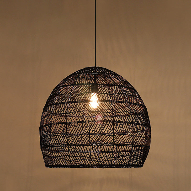 Rattan Bell Shaped Pendant Asian Style 1-Light Hanging Light Fixture for Tearoom