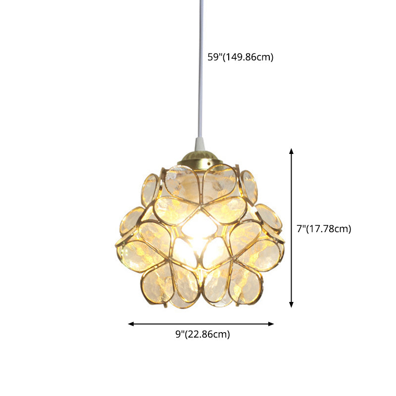 Pétalos de vidrio de latón Luz colgante 8.6 "de ancho Mini accesorio de iluminación de suspensión de estilo colonial