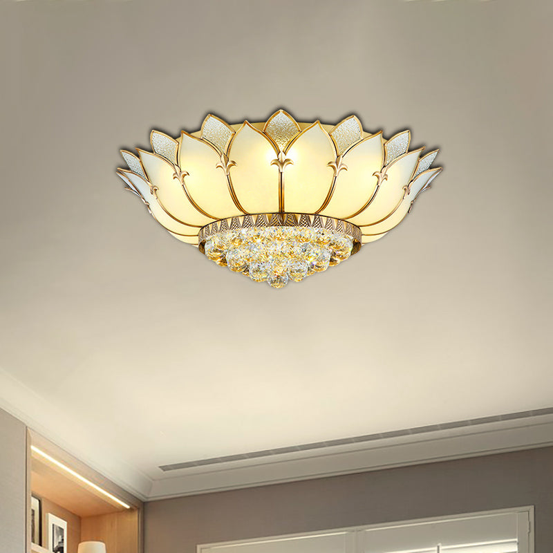 Goud Scalloped Flush Mount Fixture Klassieke Opal Glas 6 Lichten Woonkamer Flushmount Verlichting