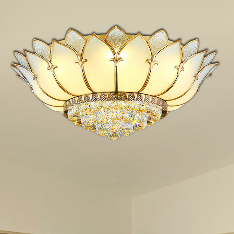 Goud Scalloped Flush Mount Fixture Klassieke Opal Glas 6 Lichten Woonkamer Flushmount Verlichting