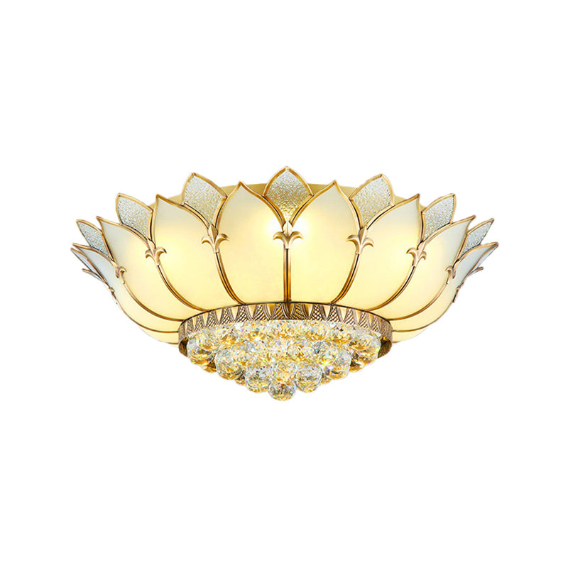 Goud Scalloped Flush Mount Fixture Klassieke Opal Glas 6 Lichten Woonkamer Flushmount Verlichting