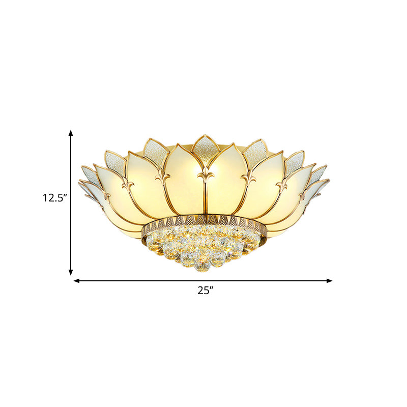 Oro Scallopped Rubor Mount Fixture Clásico Opal Glass 6 Luces Sala De Vida Rushmount Iluminación