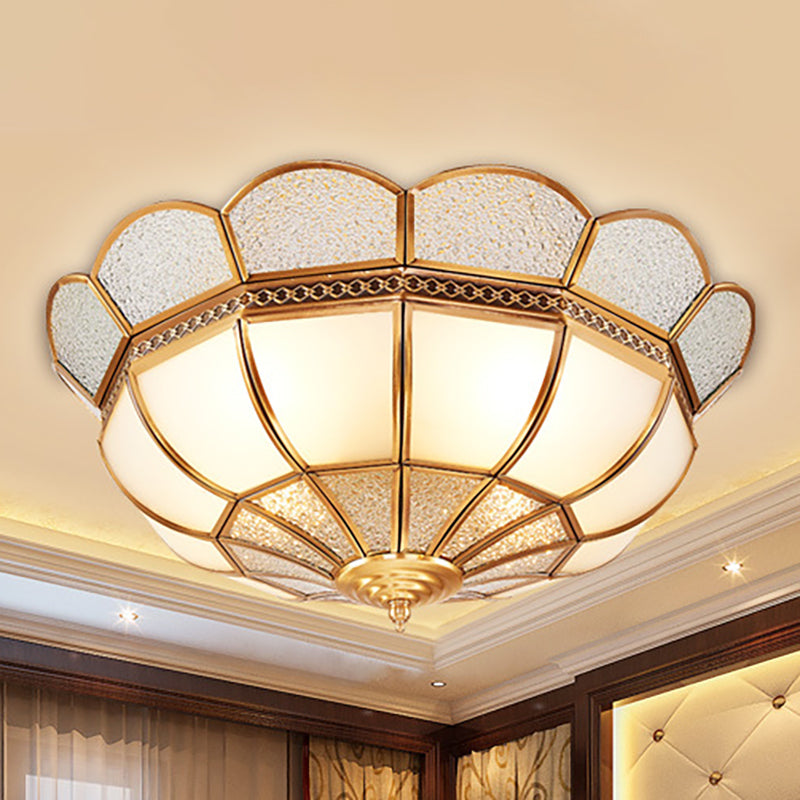 4-Light Flushmount Lighting Traditional Flower Milky Glass Ceiling Flush Mount in Gold for Bedroom