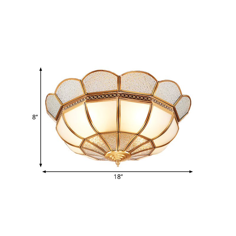 Deckeneinbauleuchte mit 4 Leuchten, traditionelle Blumen-Milchglas-Deckeneinbauleuchte in Gold für Schlafzimmer