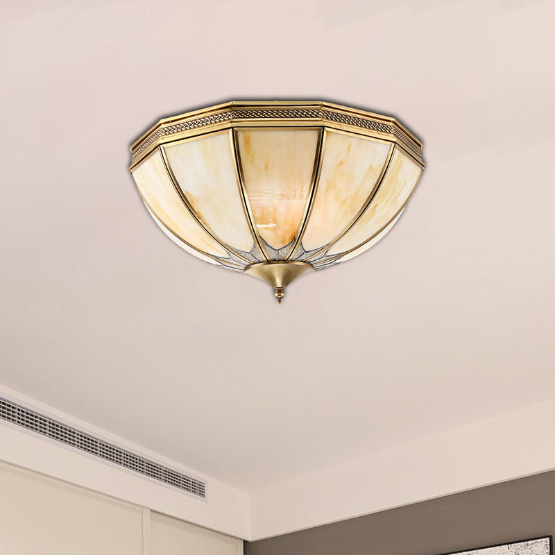 Gold 4 Lights Flushmount Light Traditional Frosted Glass Inverted Ceiling Flush Mount for Bedroom