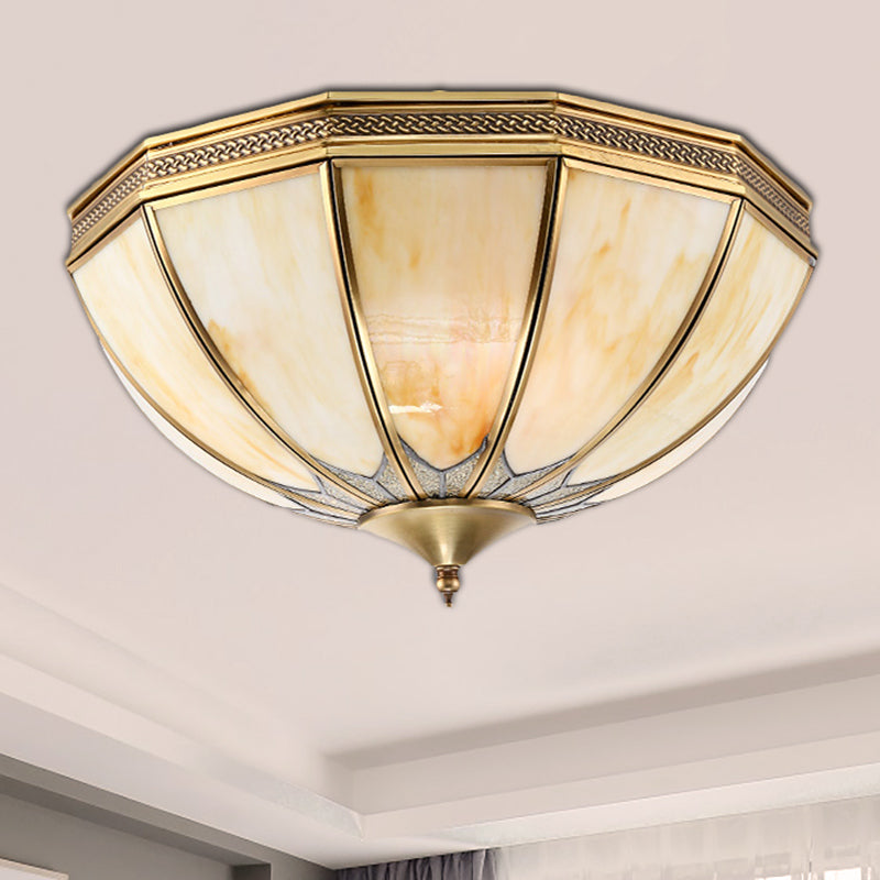 Gold 4 Lights Flushmount Light Traditional Frosted Glass Inverted Ceiling Flush Mount for Bedroom